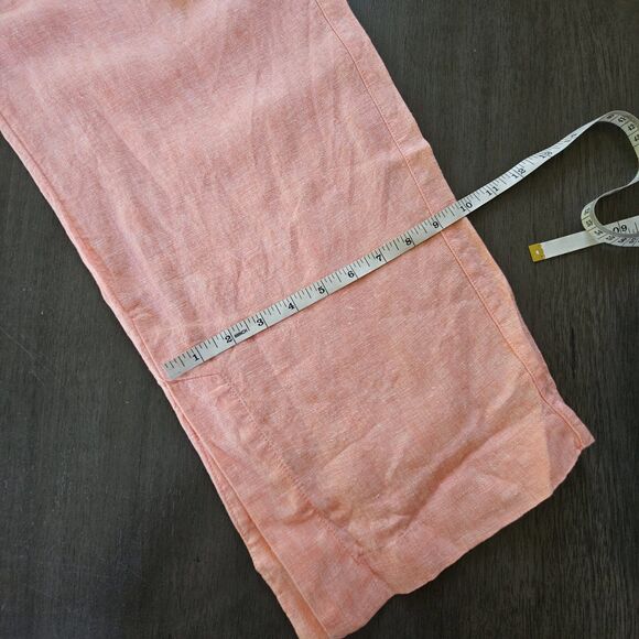 Athleta Linen Wide Leg Pants Sz 8 Split Bottom Hem Elastic Waistband Peachy Pink - Picture 4 of 10